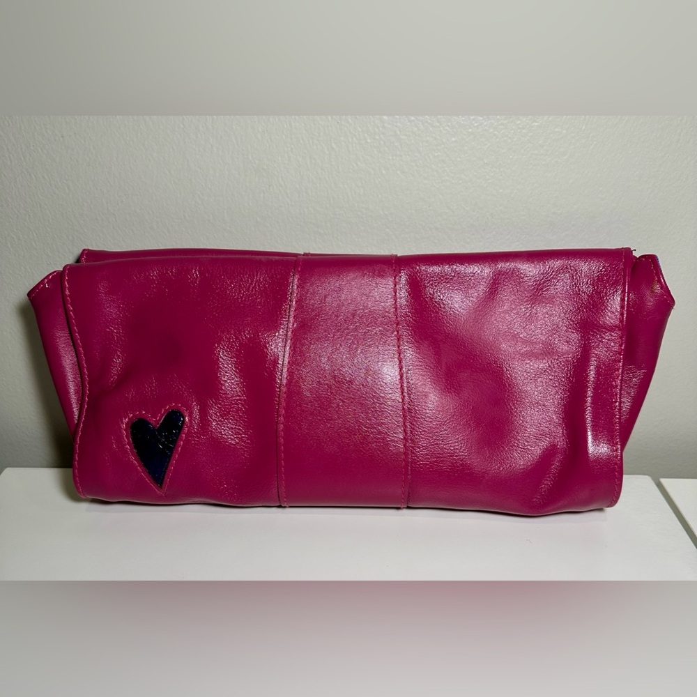 t bags Los Angeles Hot Pink Leather Clutch With Purple Heart Women’s Purse Cute